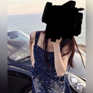 Denim Gold Embroidered Midi Dress